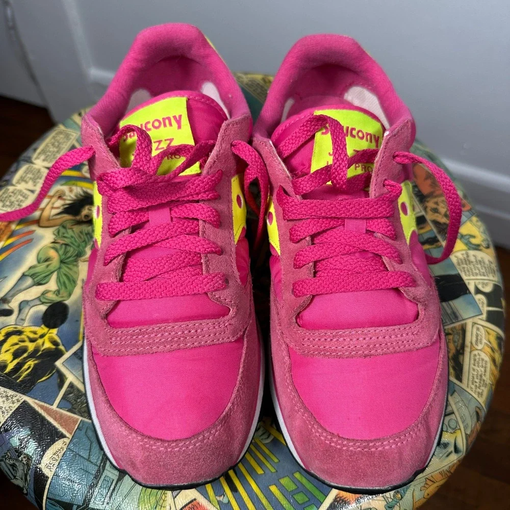 Saucony Jazz Low Pro Womens 7 Pink Neon Yellow Retro Sneakers